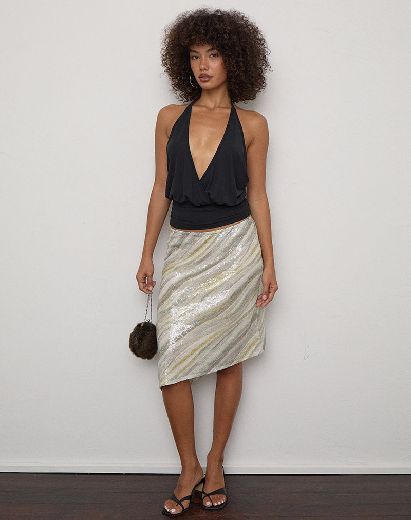 Image of Zimi Skirt in Stripe Sequin Light Taupe