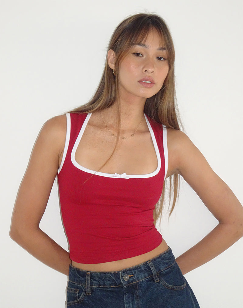 Shinju Top in Adrenaline Red with White Binding