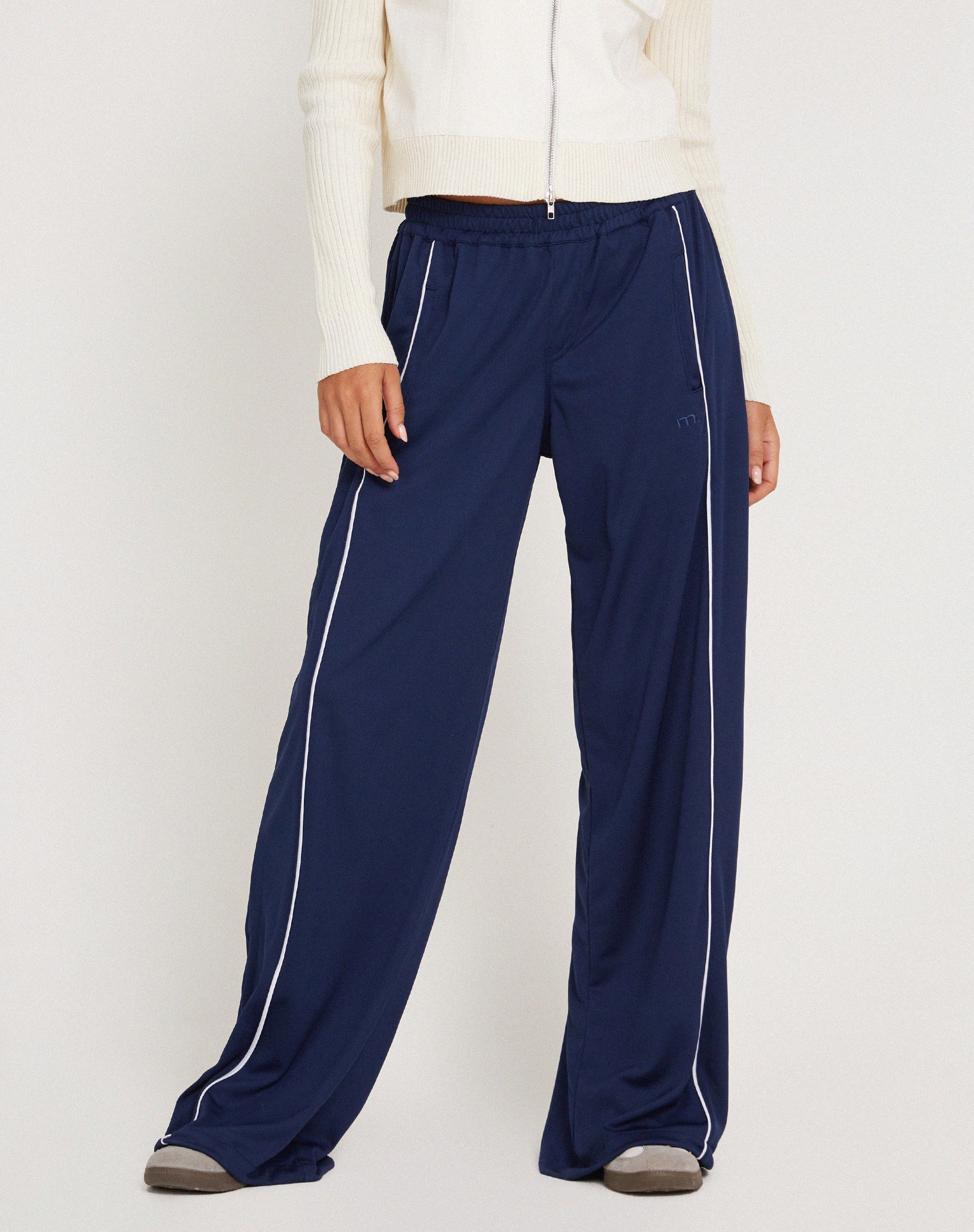 Navy wide leg joggers deals