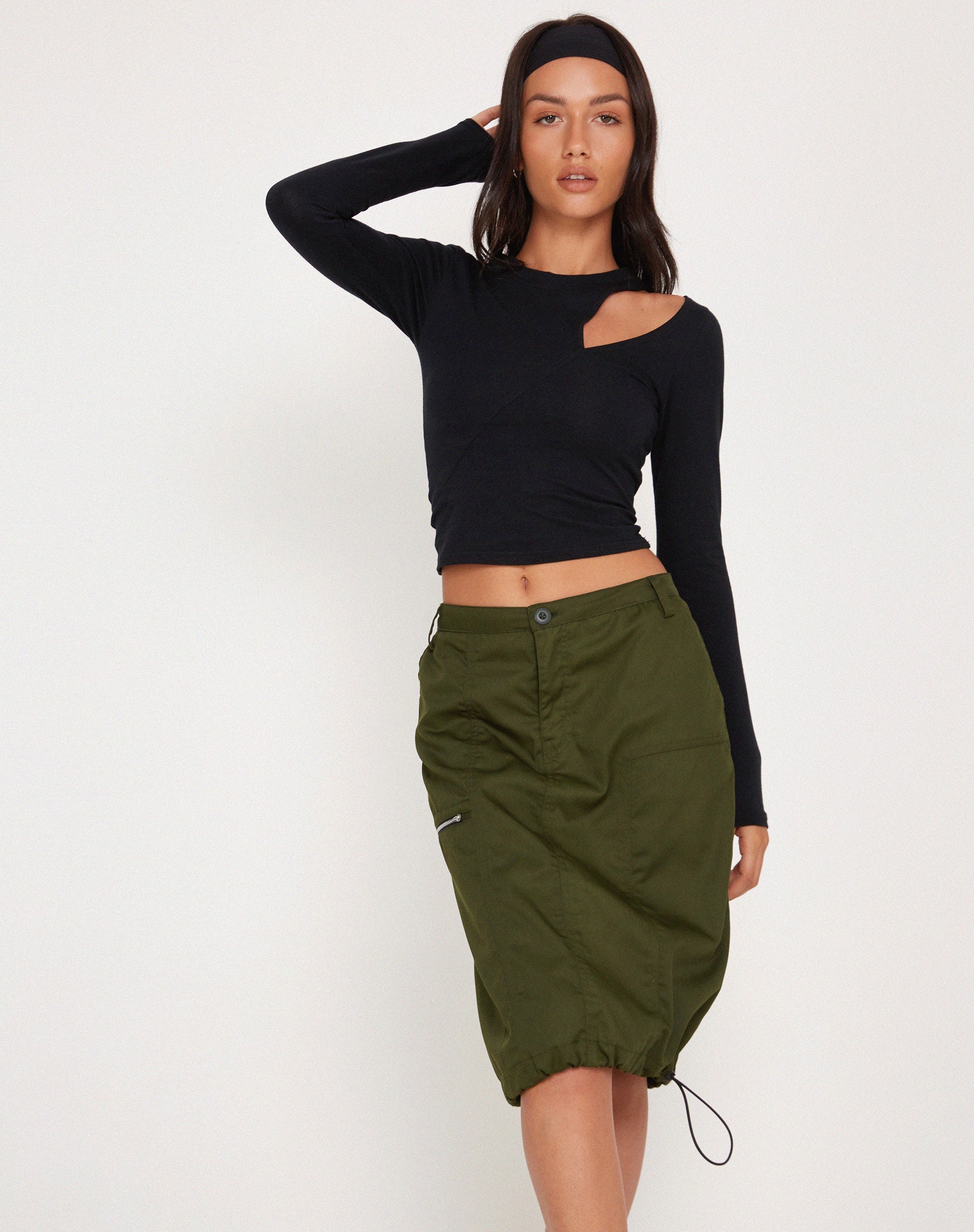 image of Shreya Cargo Midi Skirt in Forest Green