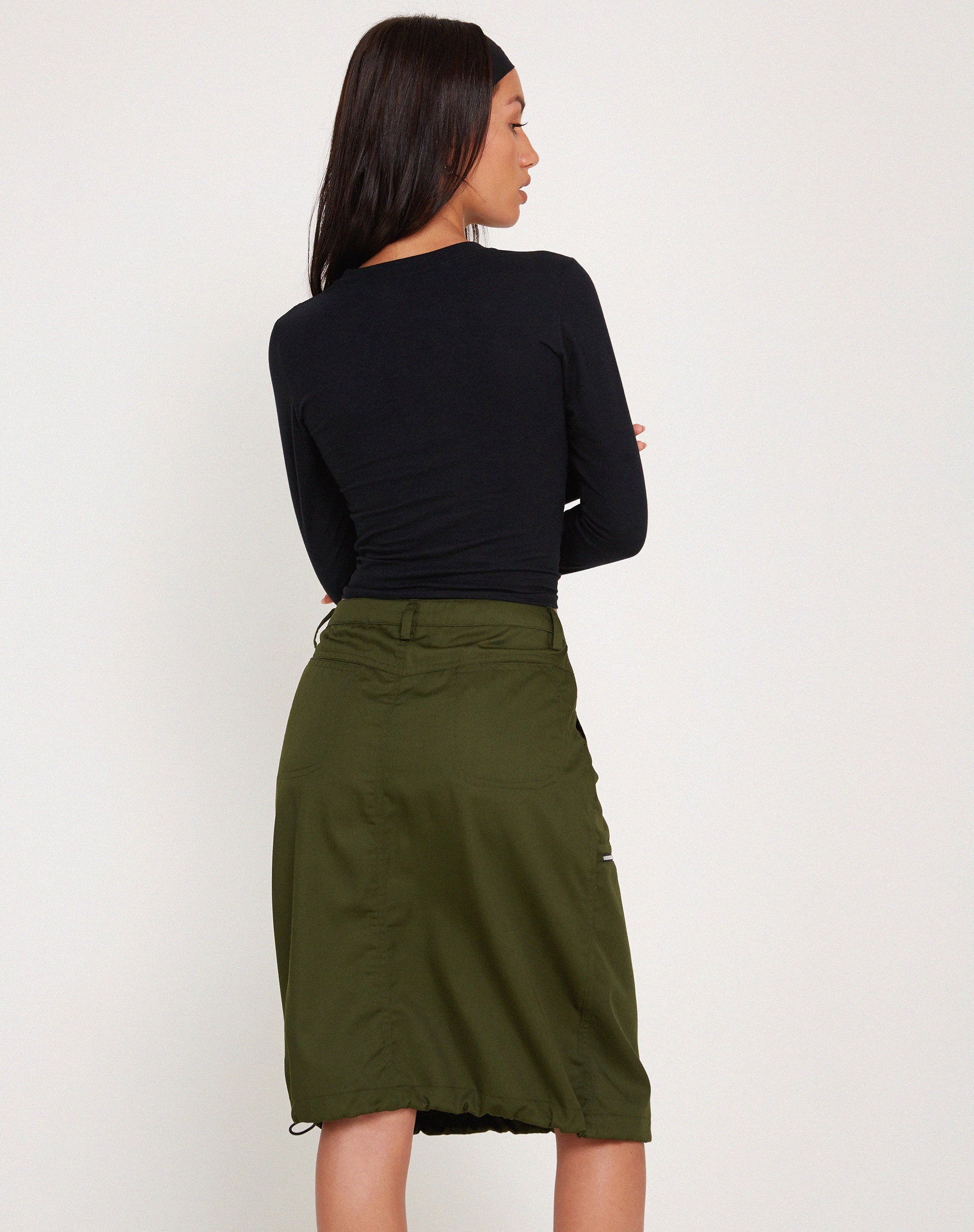 image of Shreya Cargo Midi Skirt in Forest Green