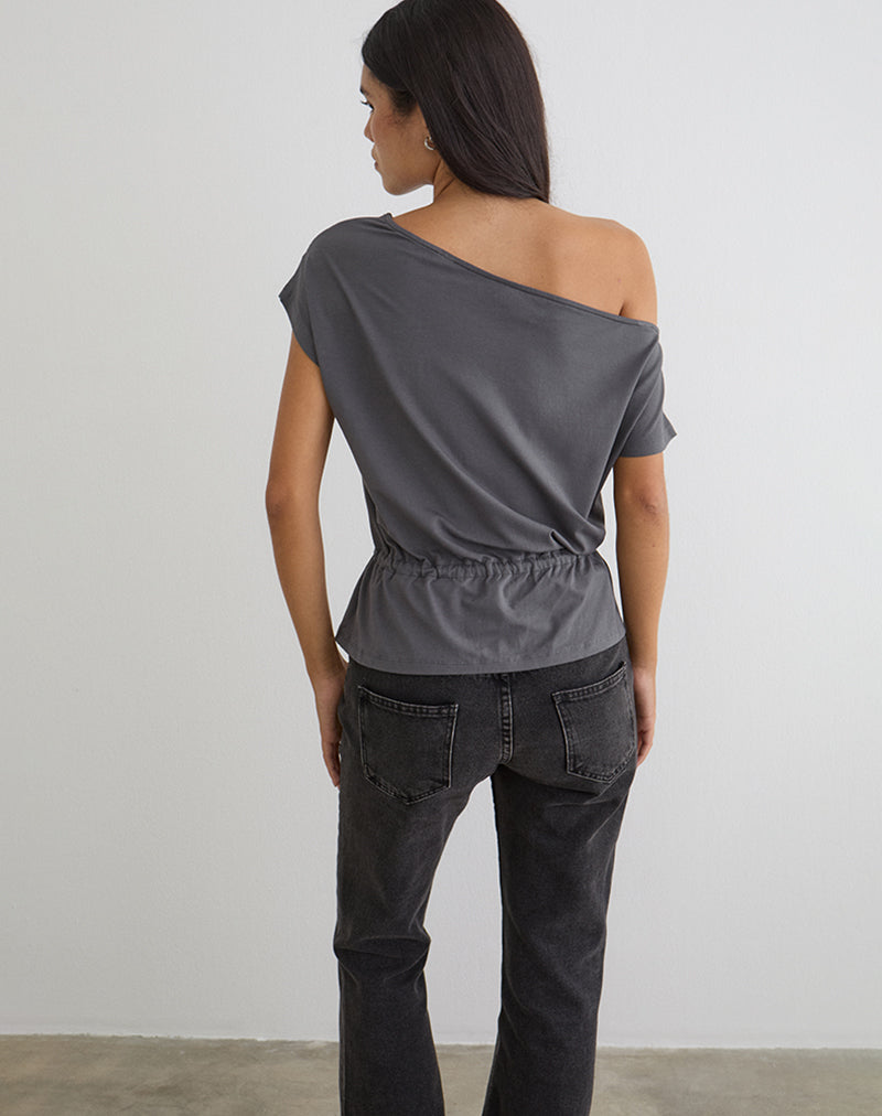 Image of Sika One Shoulder Top in Charcoal Grey with Tie Belt