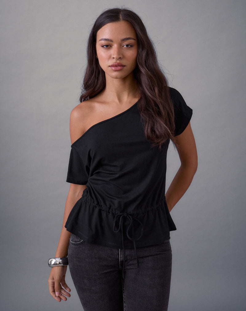 Image of Sika One Shoulder Top in Black with Tie Belt