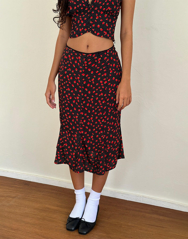 Sima Midi Skirt in Strawberry Polka Black