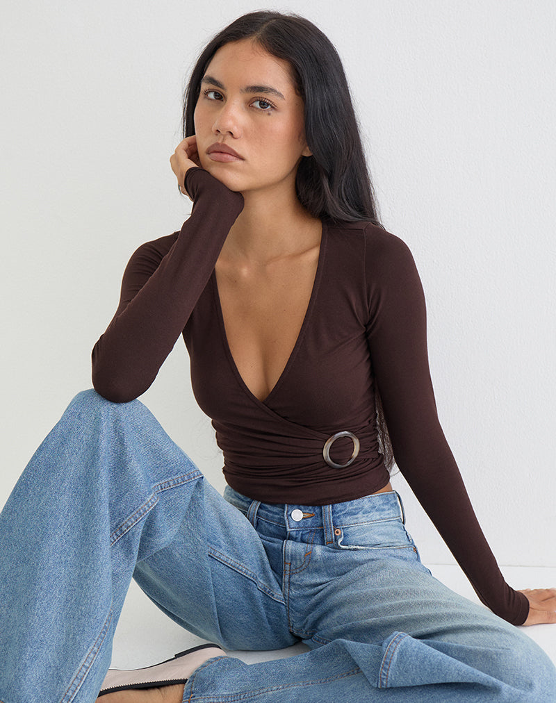 Simina Long Sleeve Top in Bitter Chocolate