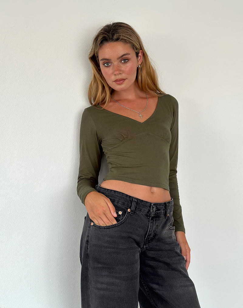 Sisil Long Sleeve Top in Olive