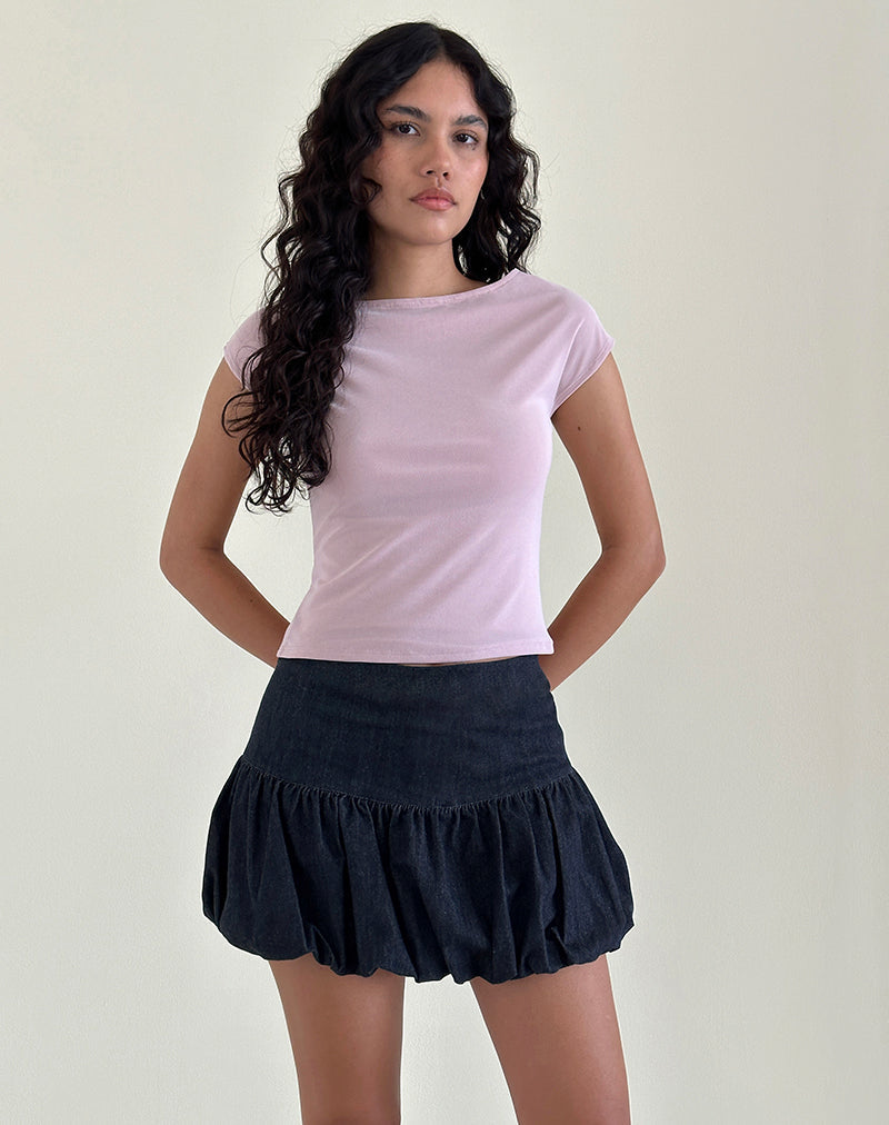 Image of Sisila Puffball Mini Skirt in Chambray Indigo