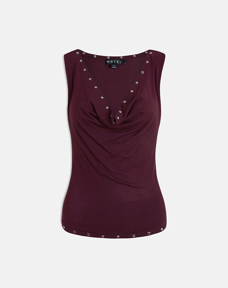 Image of Slater Studded Top in Rayon Jersey Dark Plum