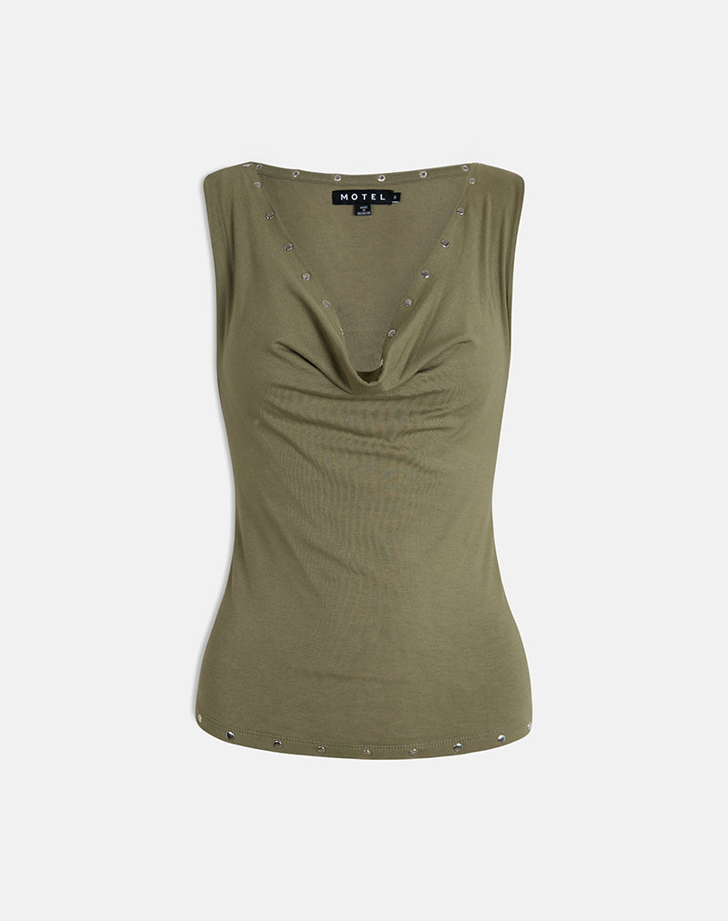 Image of Slater Studded Top in Rayon Jersey Khaki