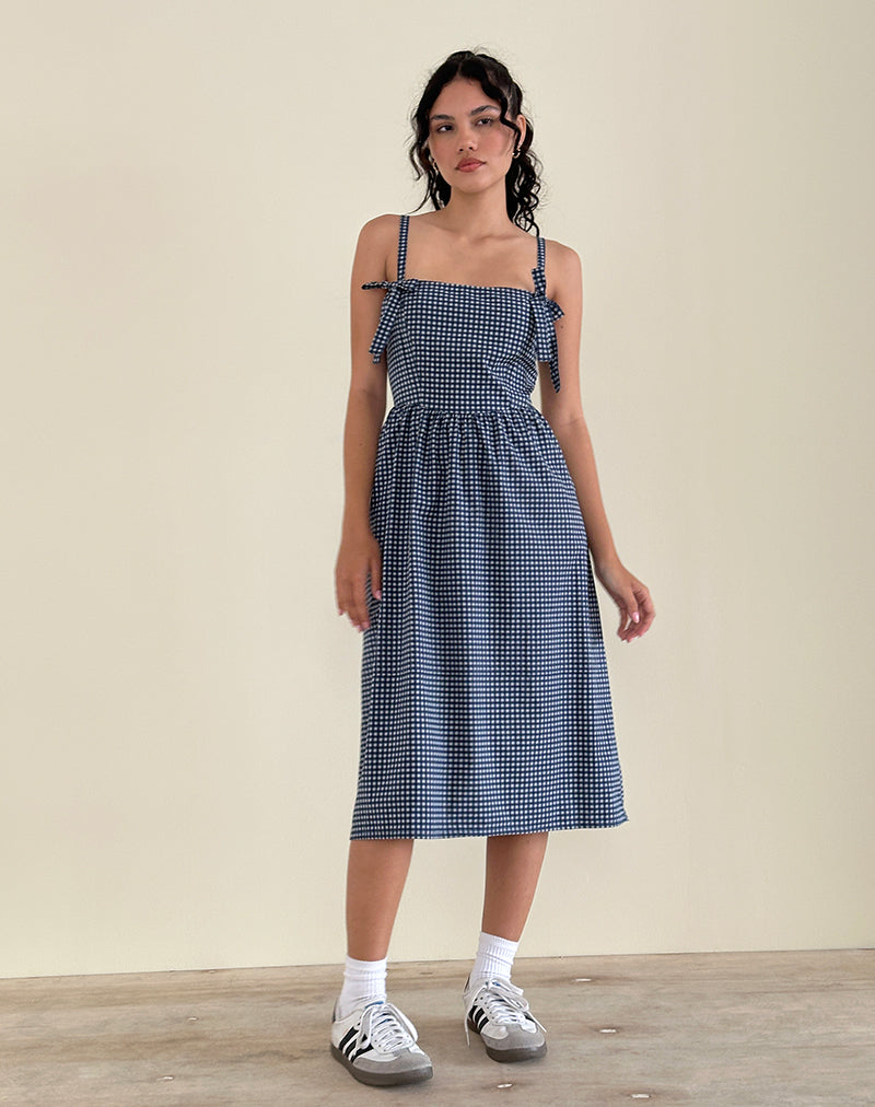 Image of Sloane Midi Dress in Mini Dark Blue Gingham