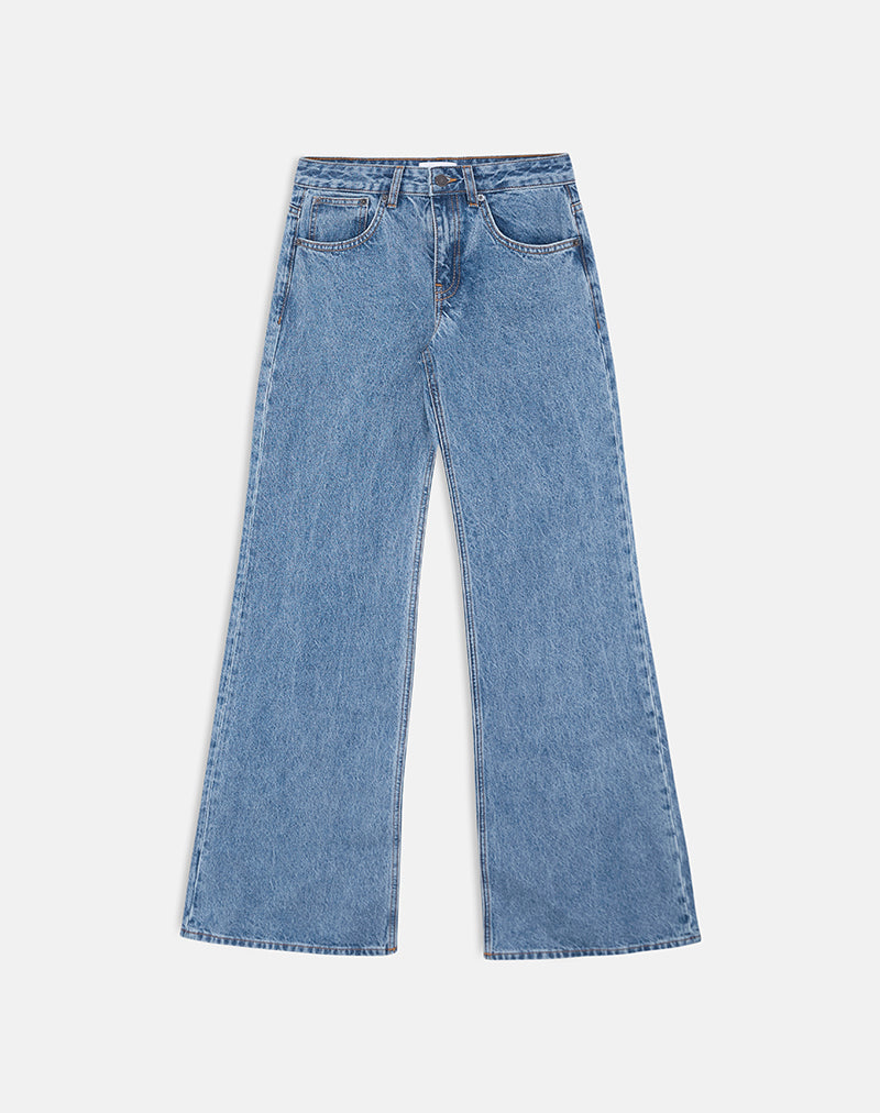 Image of Low Rise Slouchy Flare Jeans in Blue Stone