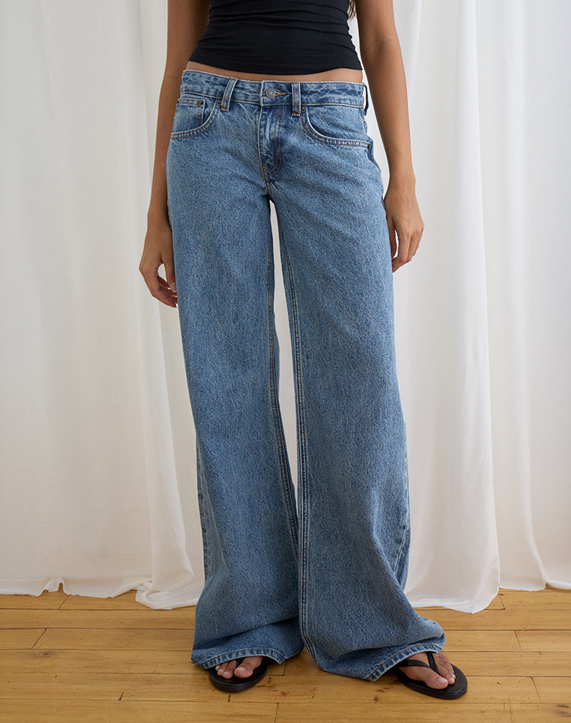 Image of Low Rise Slouchy Flare Jeans in Blue Stone