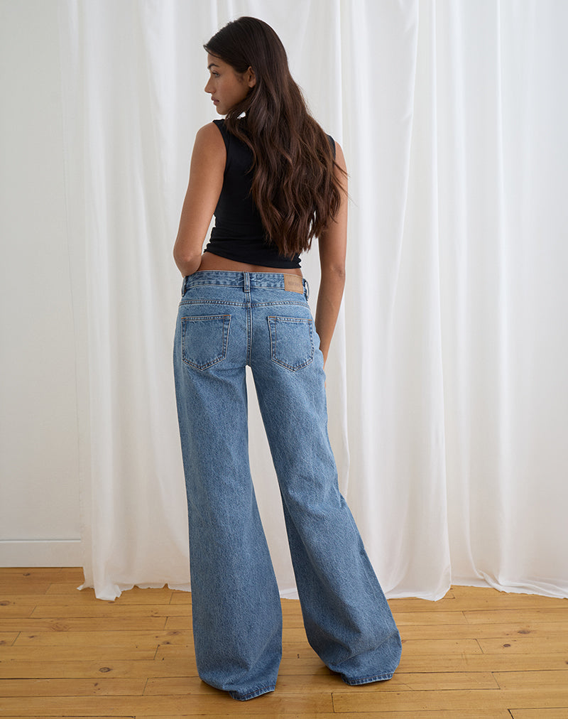 Image of Low Rise Slouchy Flare Jeans in Blue Stone