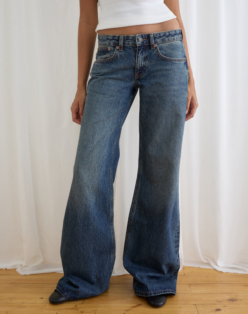 Image of Low Rise Slouchy Flare Jeans in Steel Blue