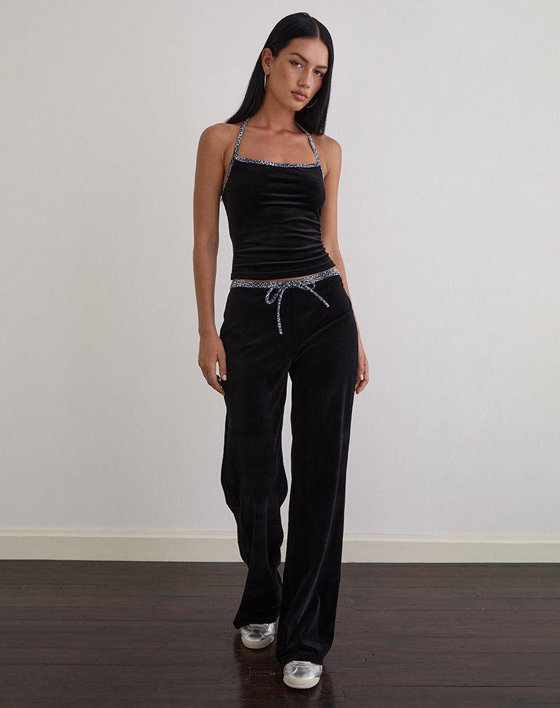 Jalani Trouser in Black with Leopard Binding