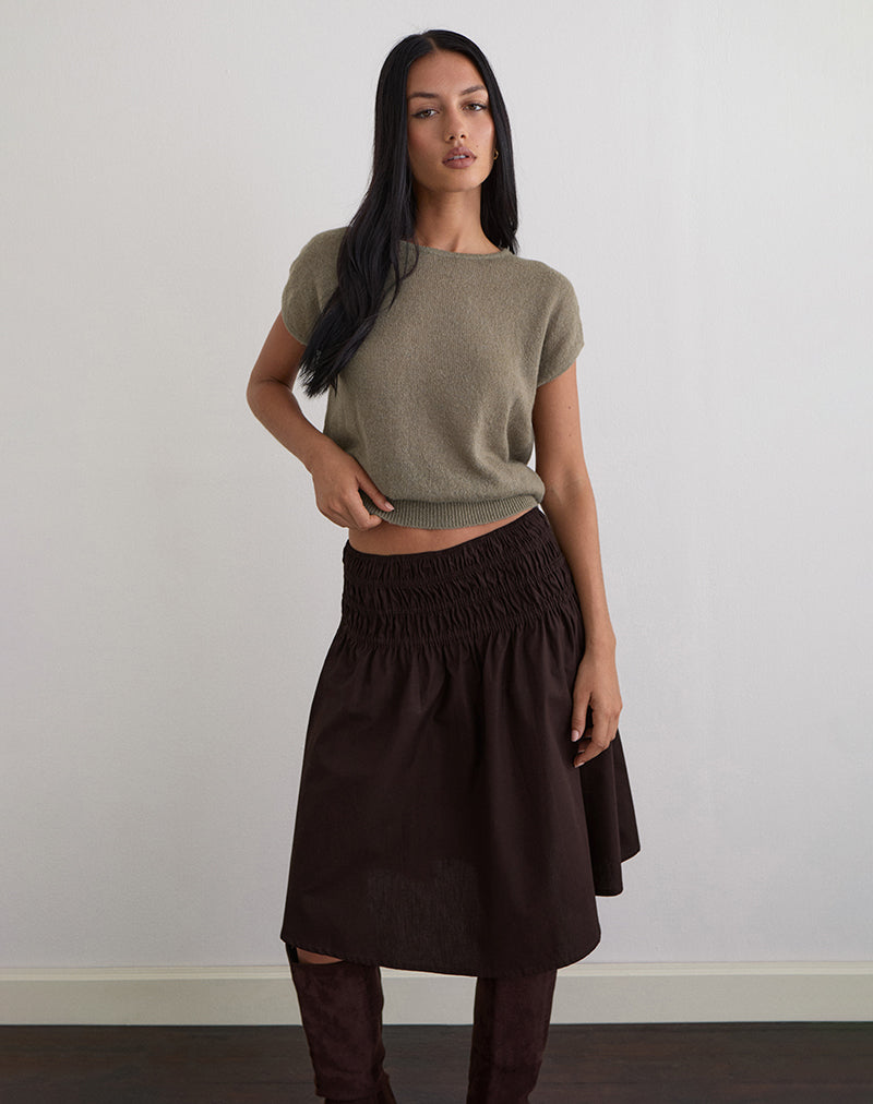 Sorin Deep Waistband Top in Knit Khaki