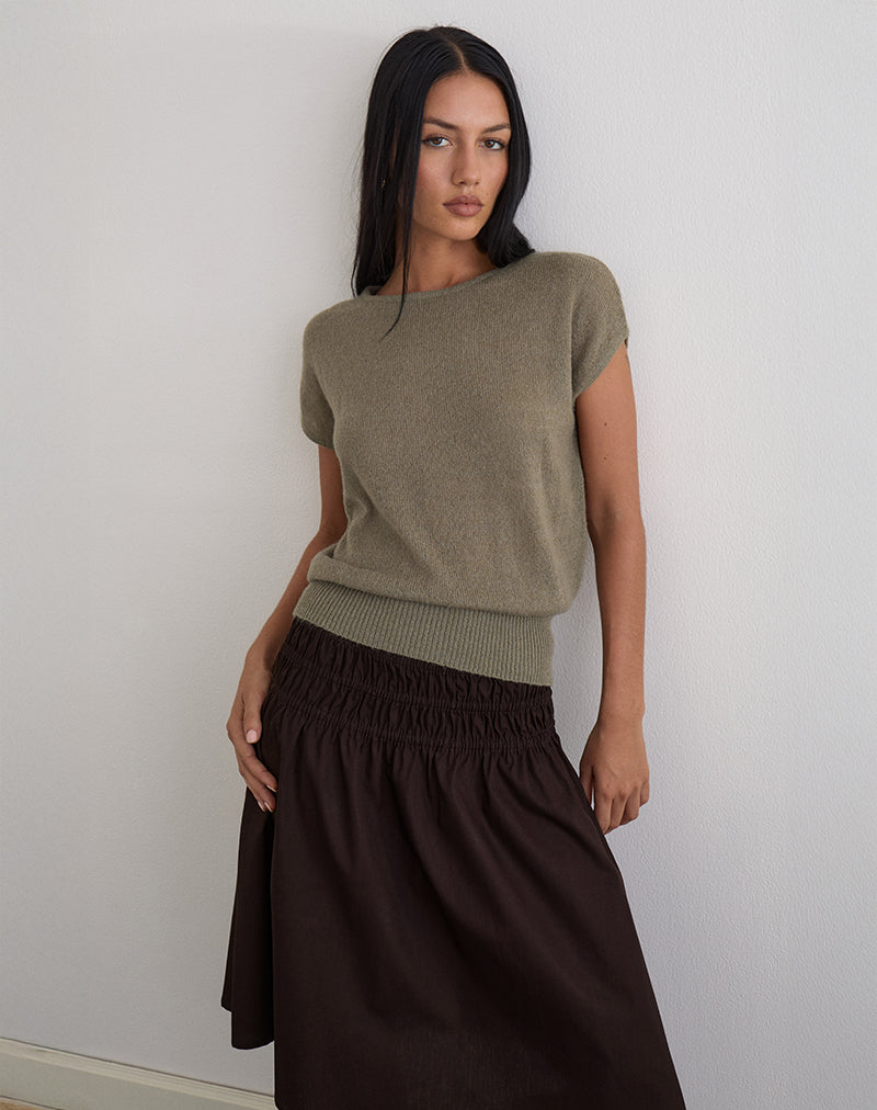 Sorin Deep Waistband Top in Knit Khaki