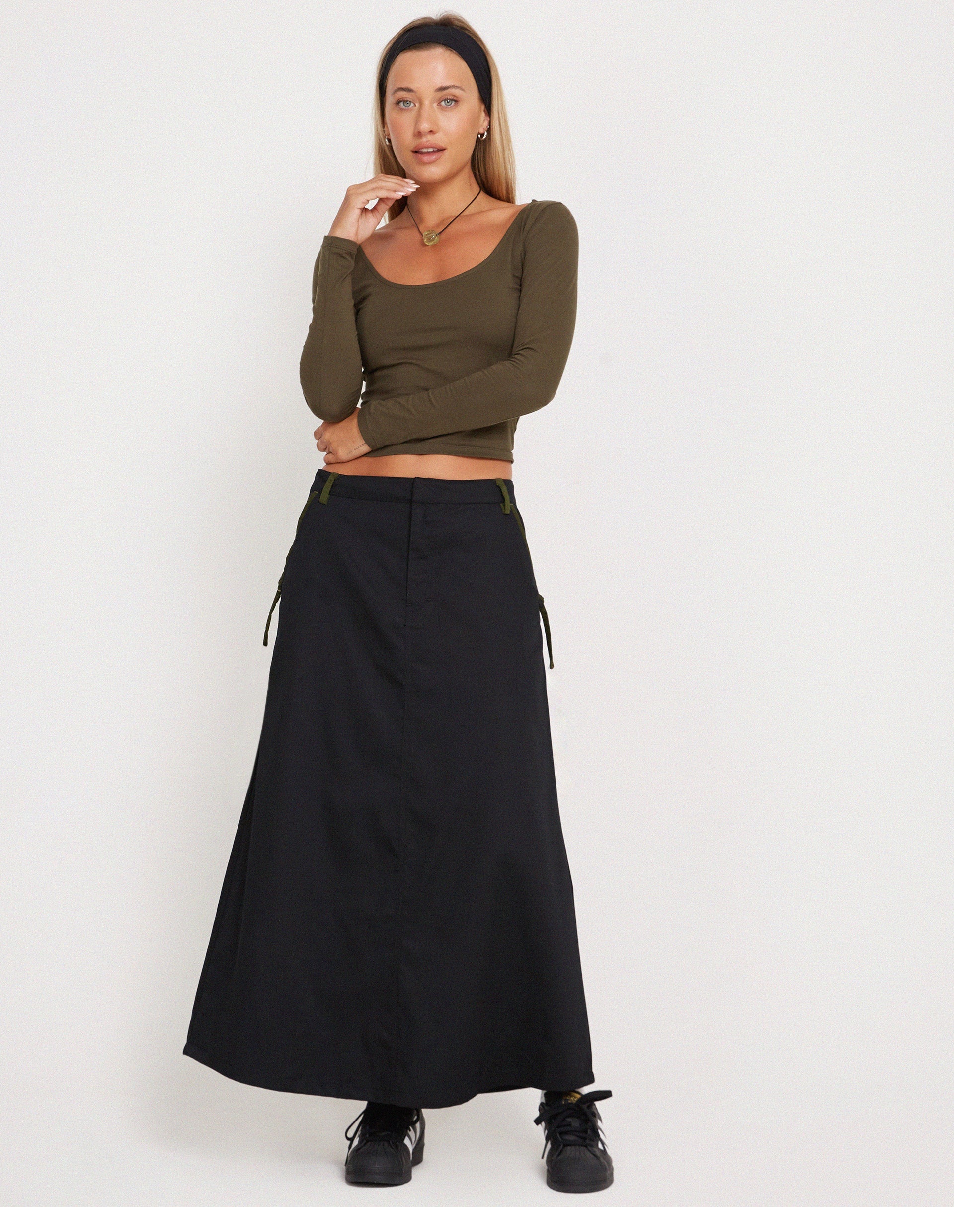 Image of Sorrel Midi Skirt in Black Forest Green