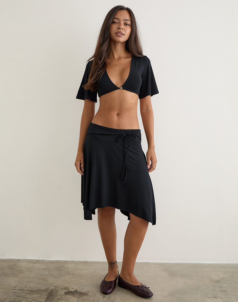 Image of Nestapa Tie Waist Midi Skirt in Black