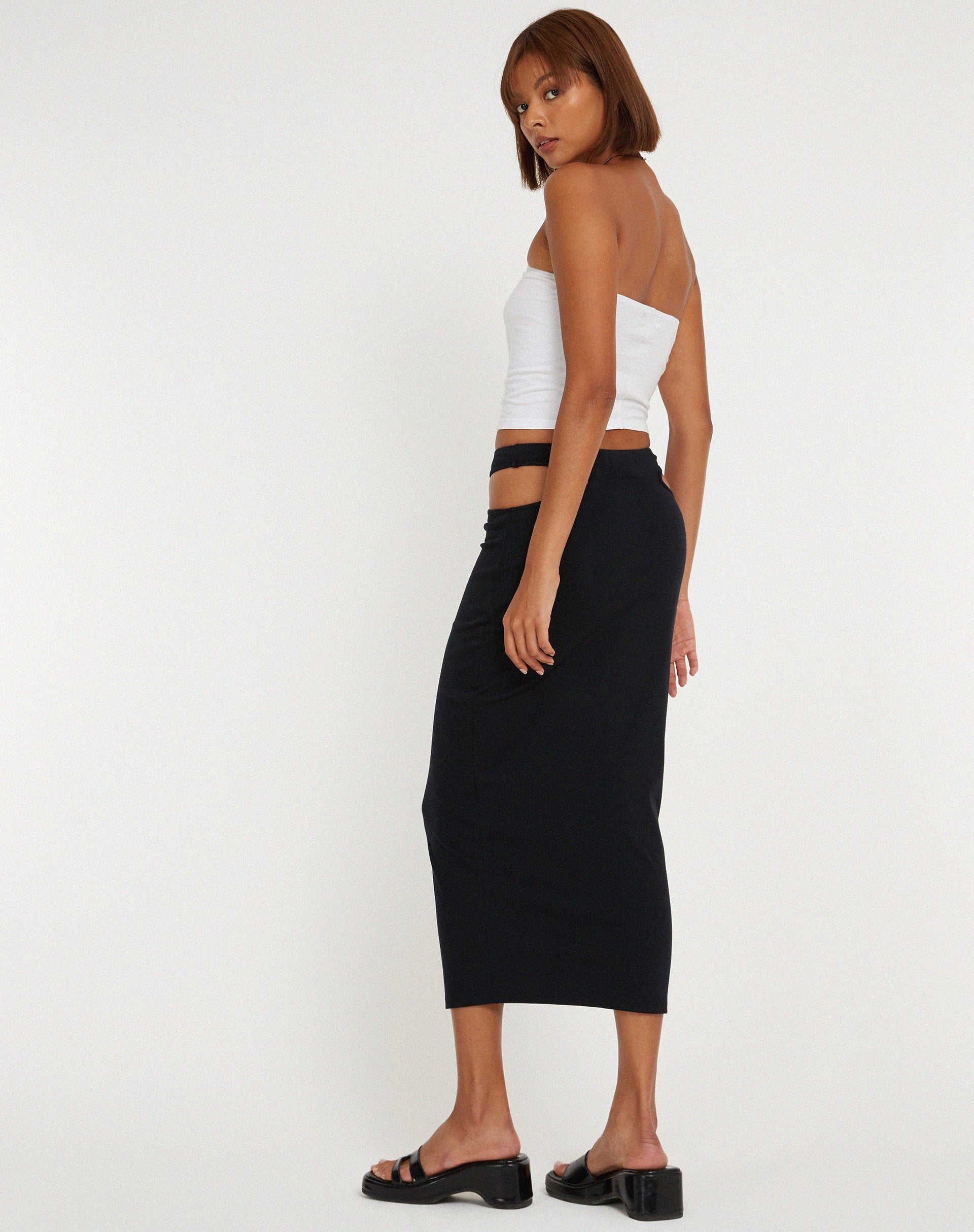 image of Steira Midi Skirt in Black