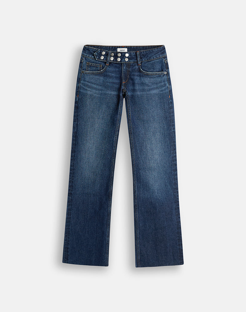 Image of Stud Low Rise Bootcut Jeans in Dark Blue Wash