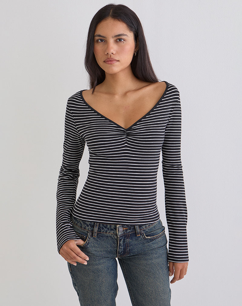 Subita Long Sleeve Top in Stripe Jersey Black and White