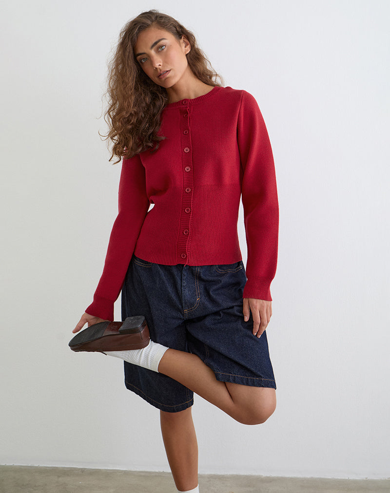 Subra Long Sleeve Cardigan in Red