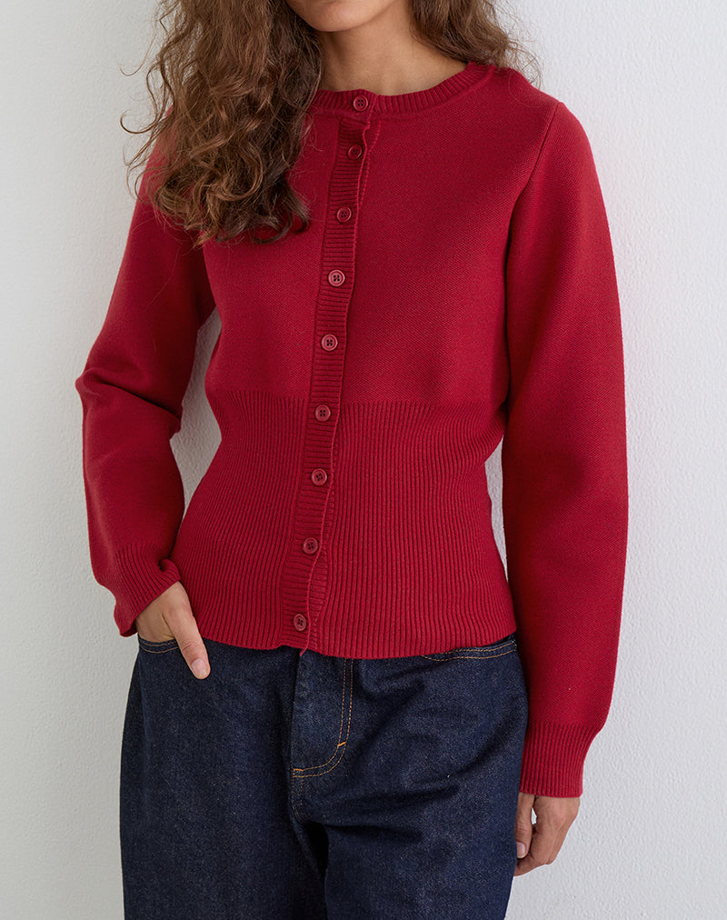 Subra Long Sleeve Cardigan in Red