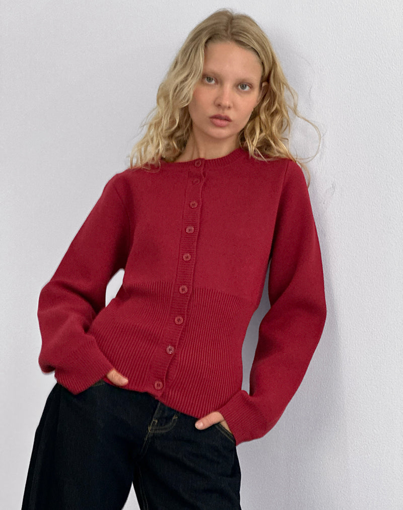 Subra Long Sleeve Cardigan in Red
