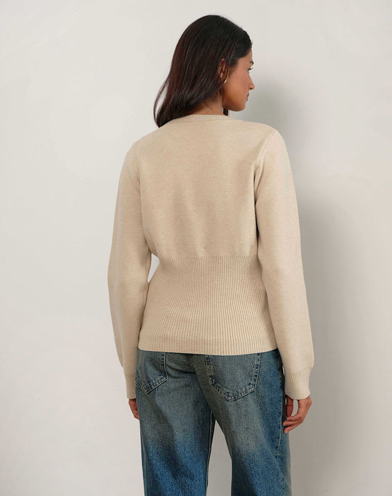 Image of Subra Long Sleeve Ribbed Hem Cardigan in Ivory