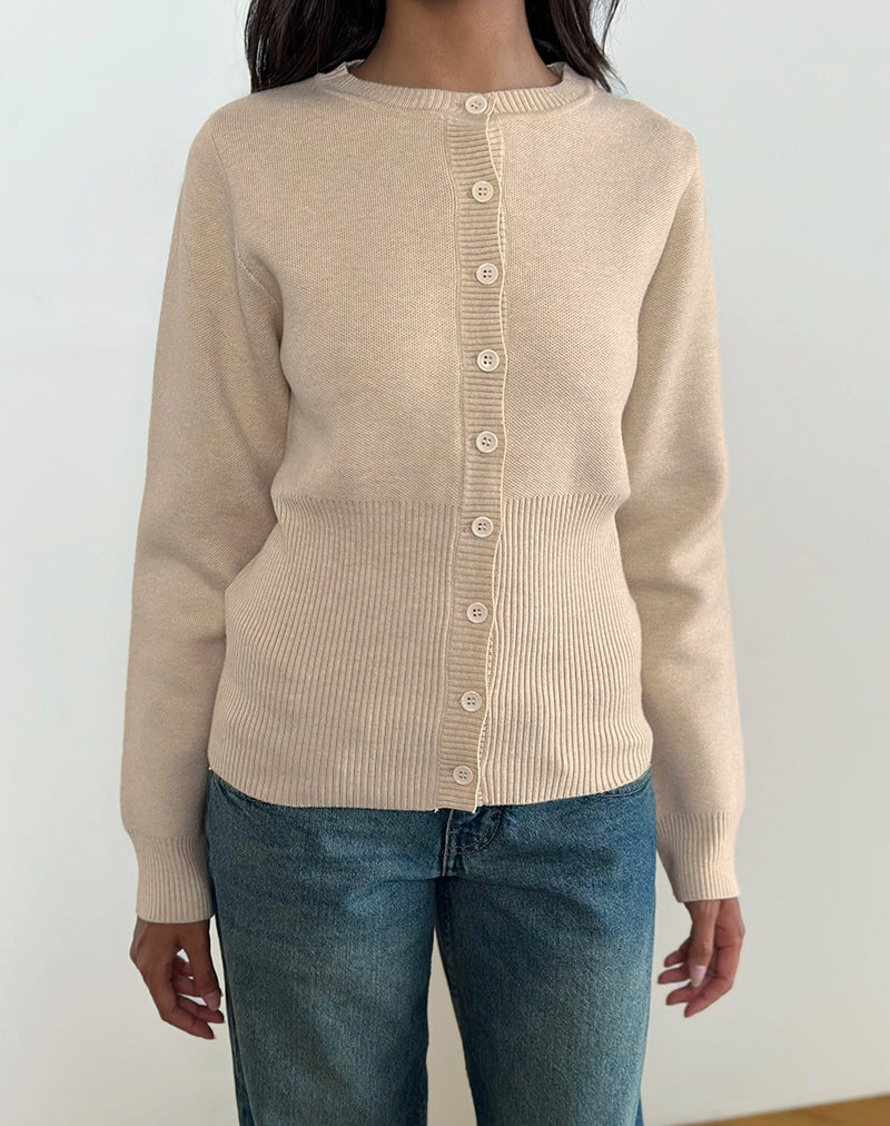 Image of Subra Long Sleeve Ribbed Hem Cardigan in Ivory