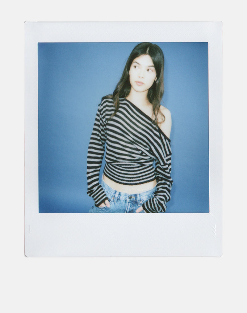 Image of Suena Asymmetric Jumper in Stripe Black and Grey