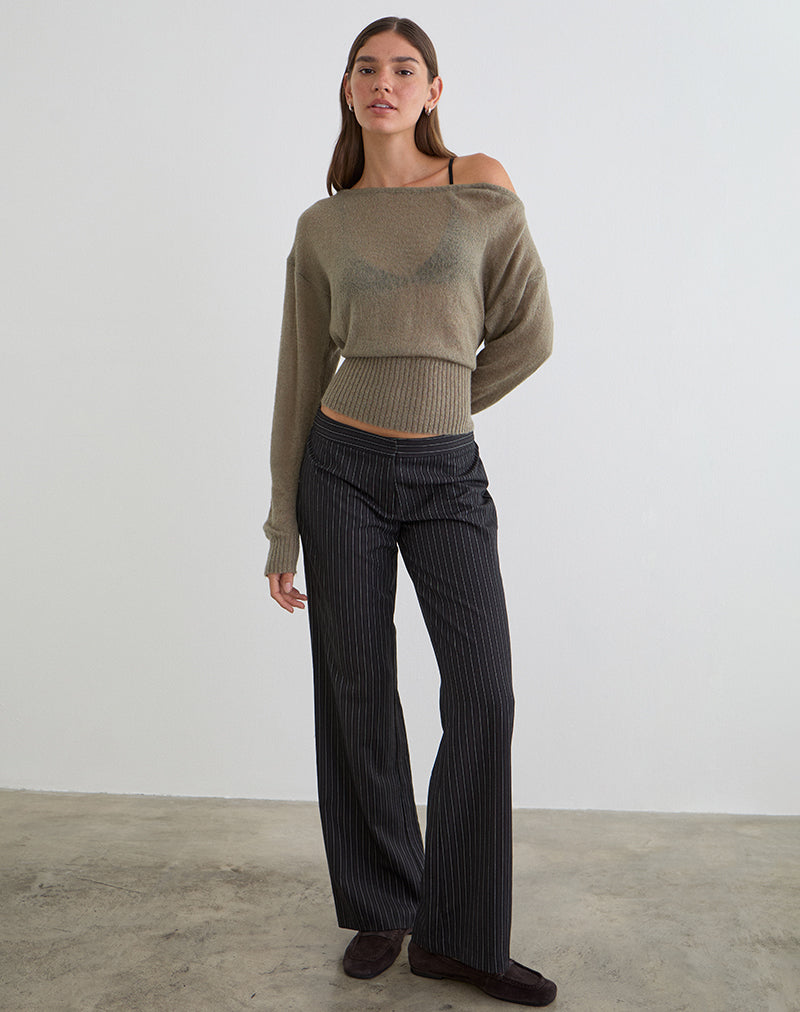 Image of Suena Asymmetric Jumper in Knit Khaki