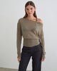 Image of Suena Asymmetric Jumper in Knit Khaki