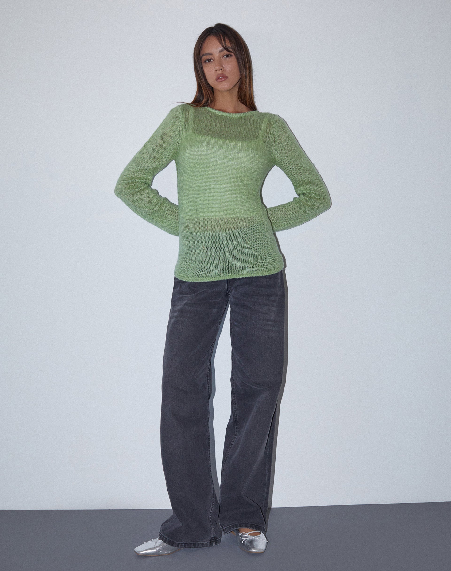 Green sheer cheap long sleeve top