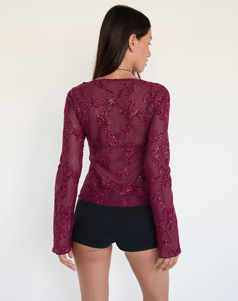 Image of Sukita Cardigan in Sequin Knit Burgundy