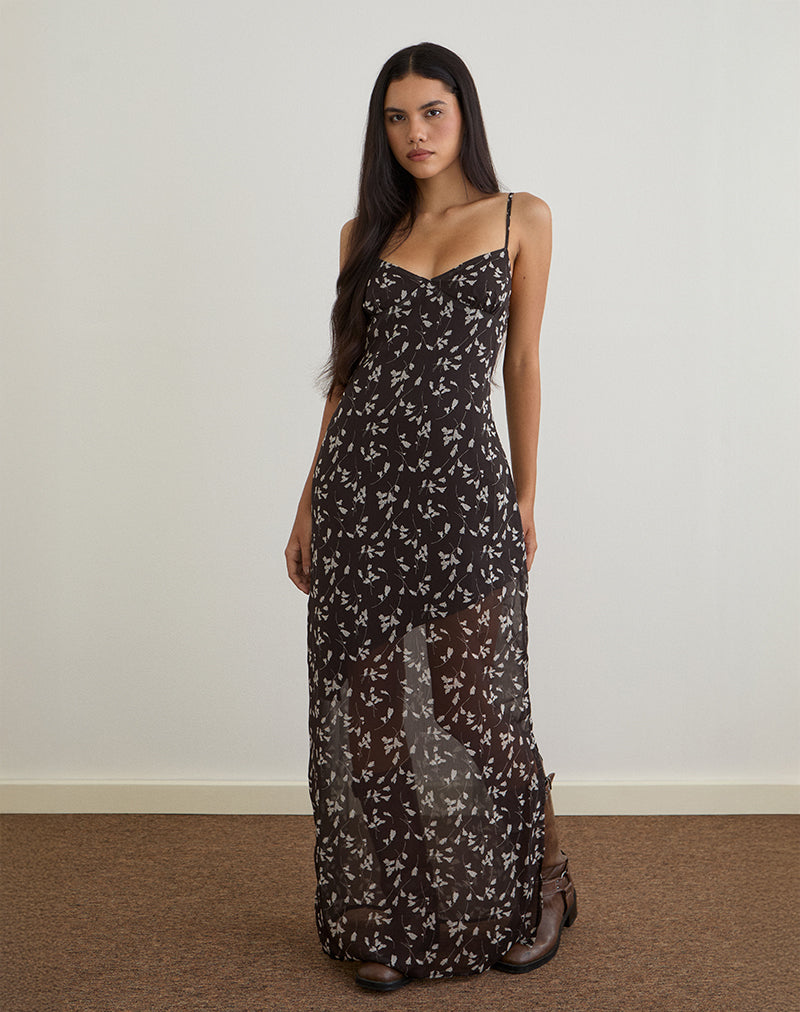 Sunita Maxi Dress in Flower Chiffon Brown