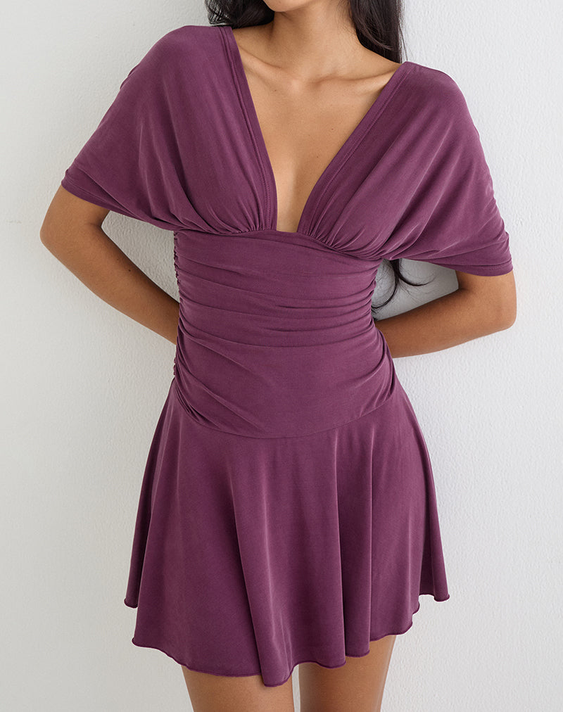 Image of Sunmi Mini Dress in Cupro Deep Purple