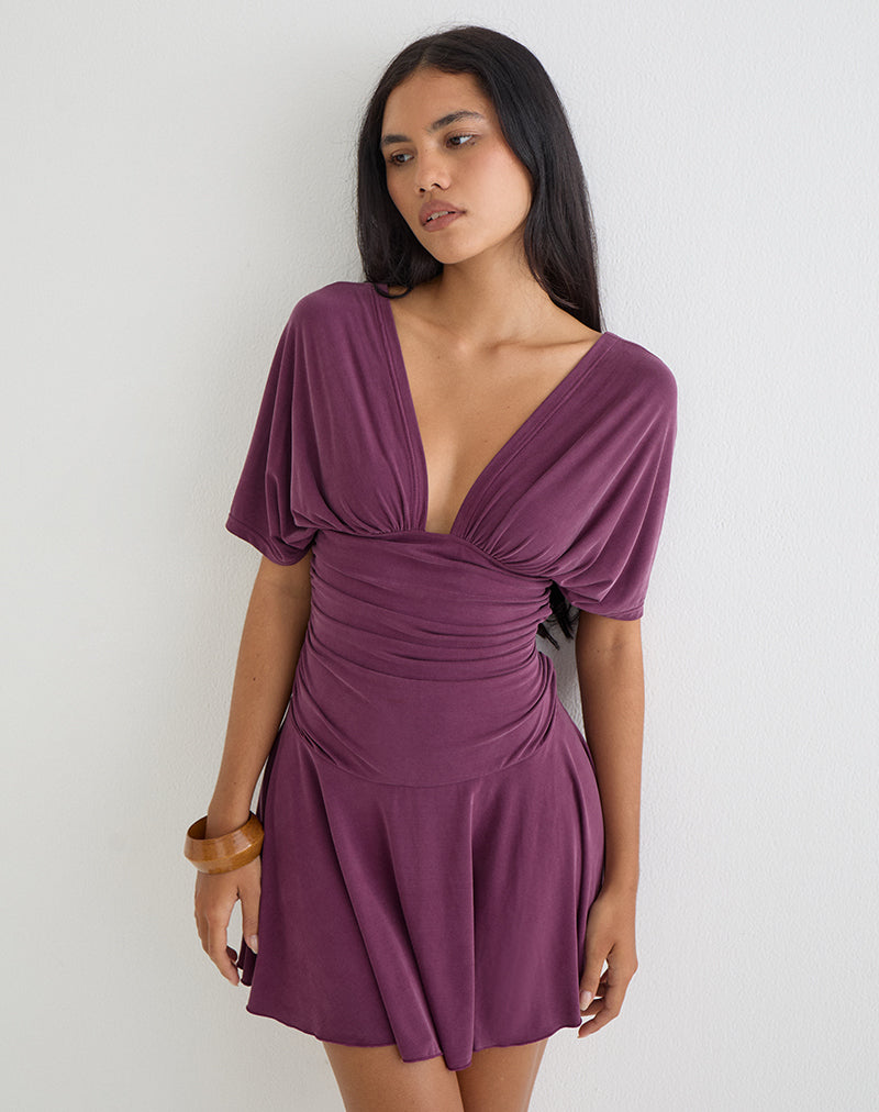Image of Sunmi Mini Dress in Cupro Deep Purple