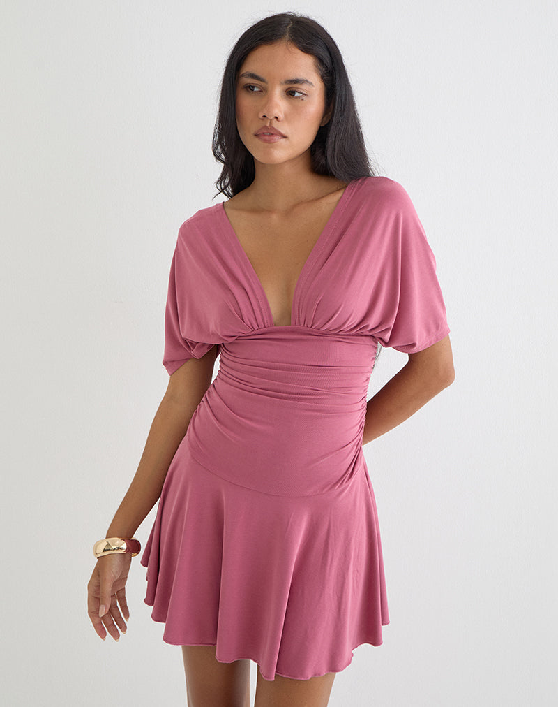 Image of Sunmi Mini Dress in Cupro Raspberry