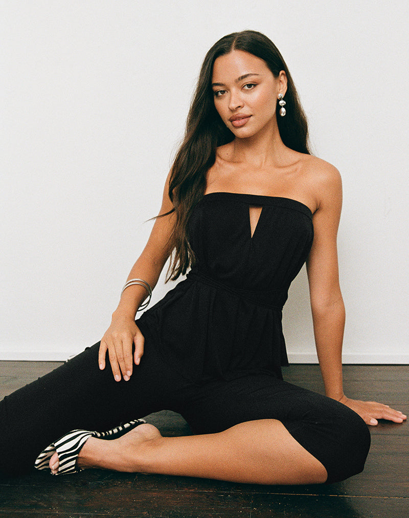 Image of Supala Top with Keyhole in Cupro Black