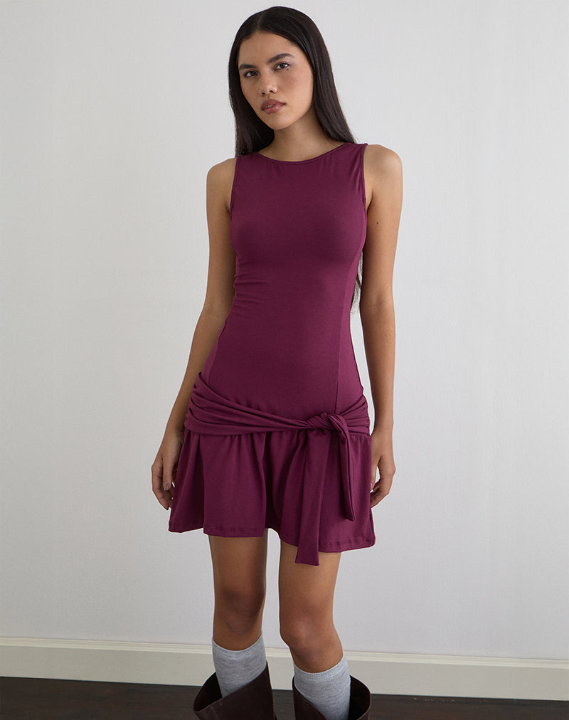 Image of Supriati Mini Dress in Rayon Jersey Deep Purple