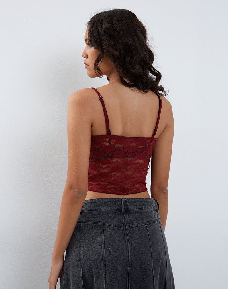 Image of Halusi Unlined Lace Cami Top in Maroon