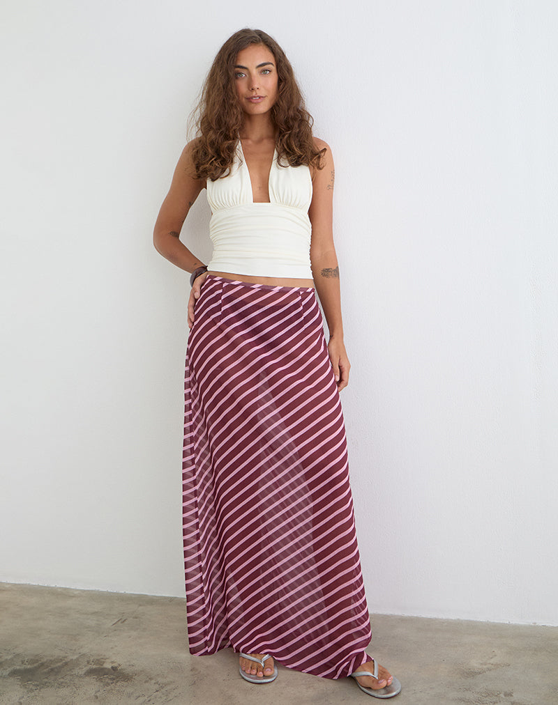 Image of Surina Maxi Skirt in Tilted Stripe Chiffon Pink and Burgundy