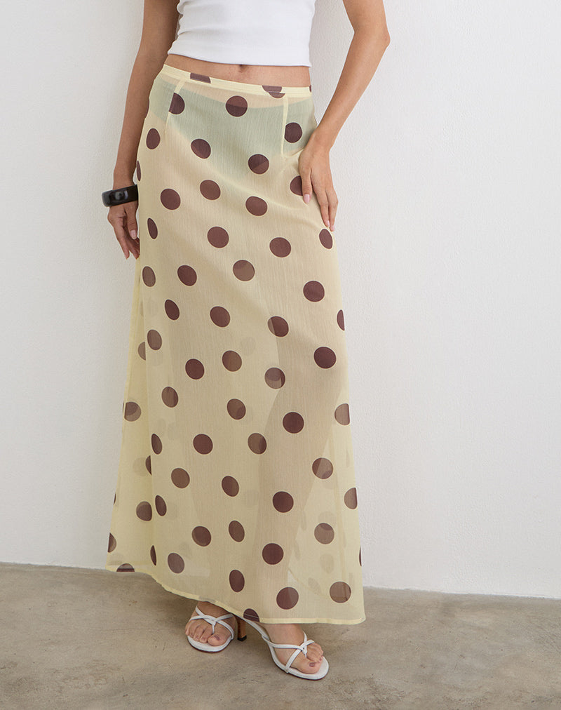 Image of Surina Maxi Skirt in Yellow with Irregular Polka Brown