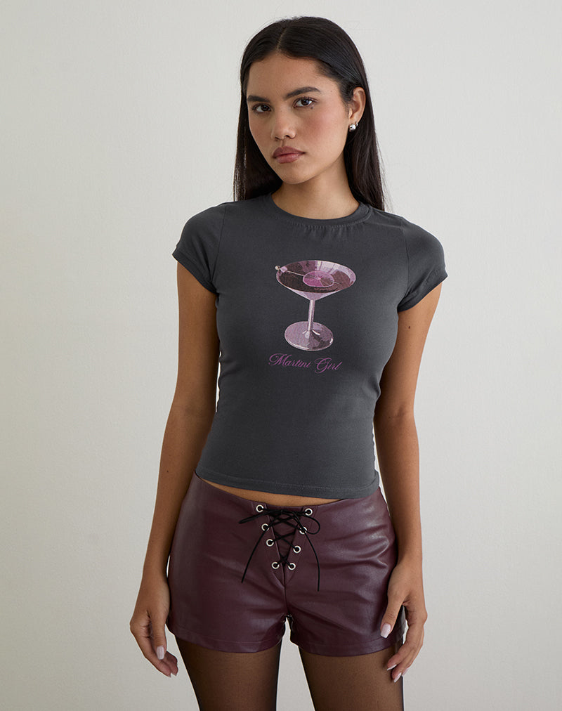 Image of Sutin Tee in Beluga Grey with Martini Girl Graphic