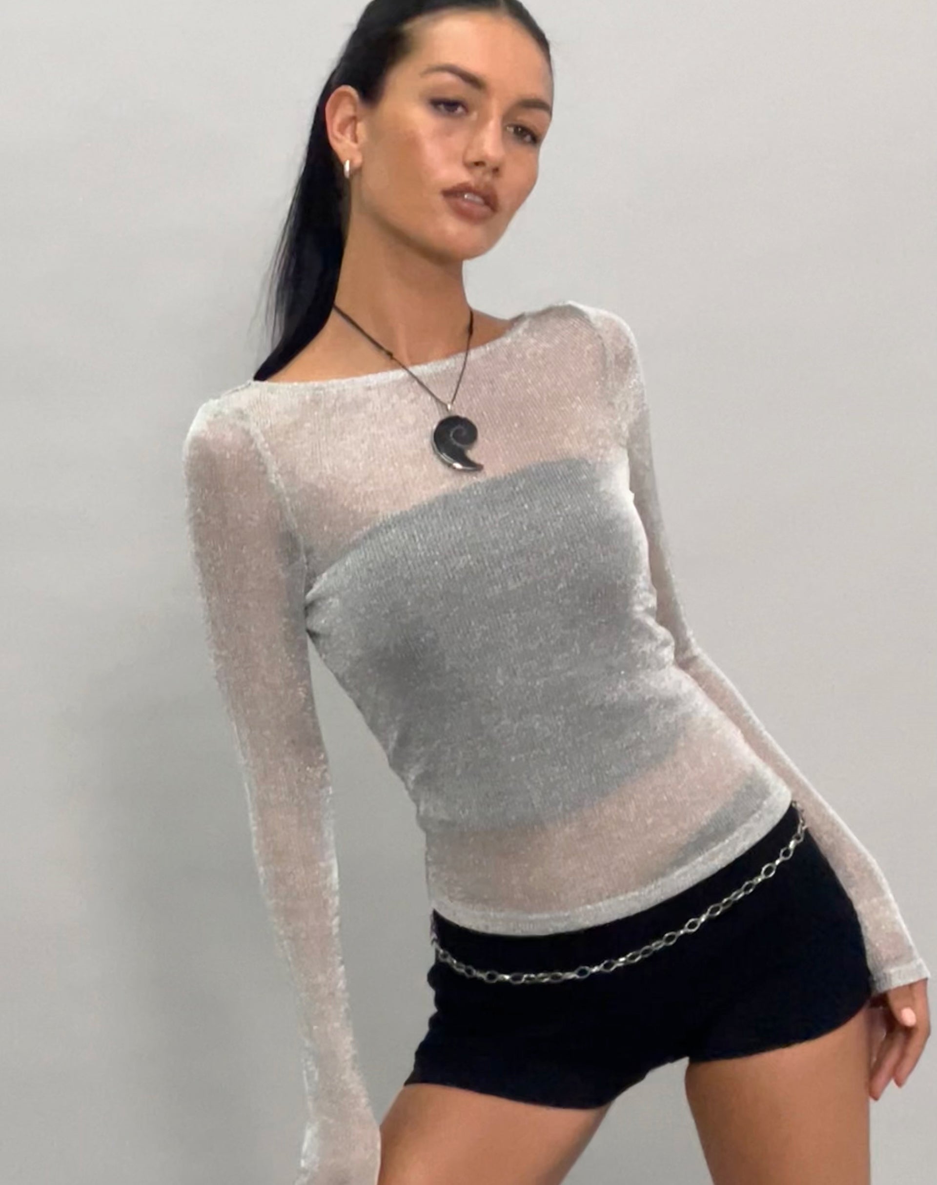 Image of Suzette Long Sleeve Top in Silver Chain