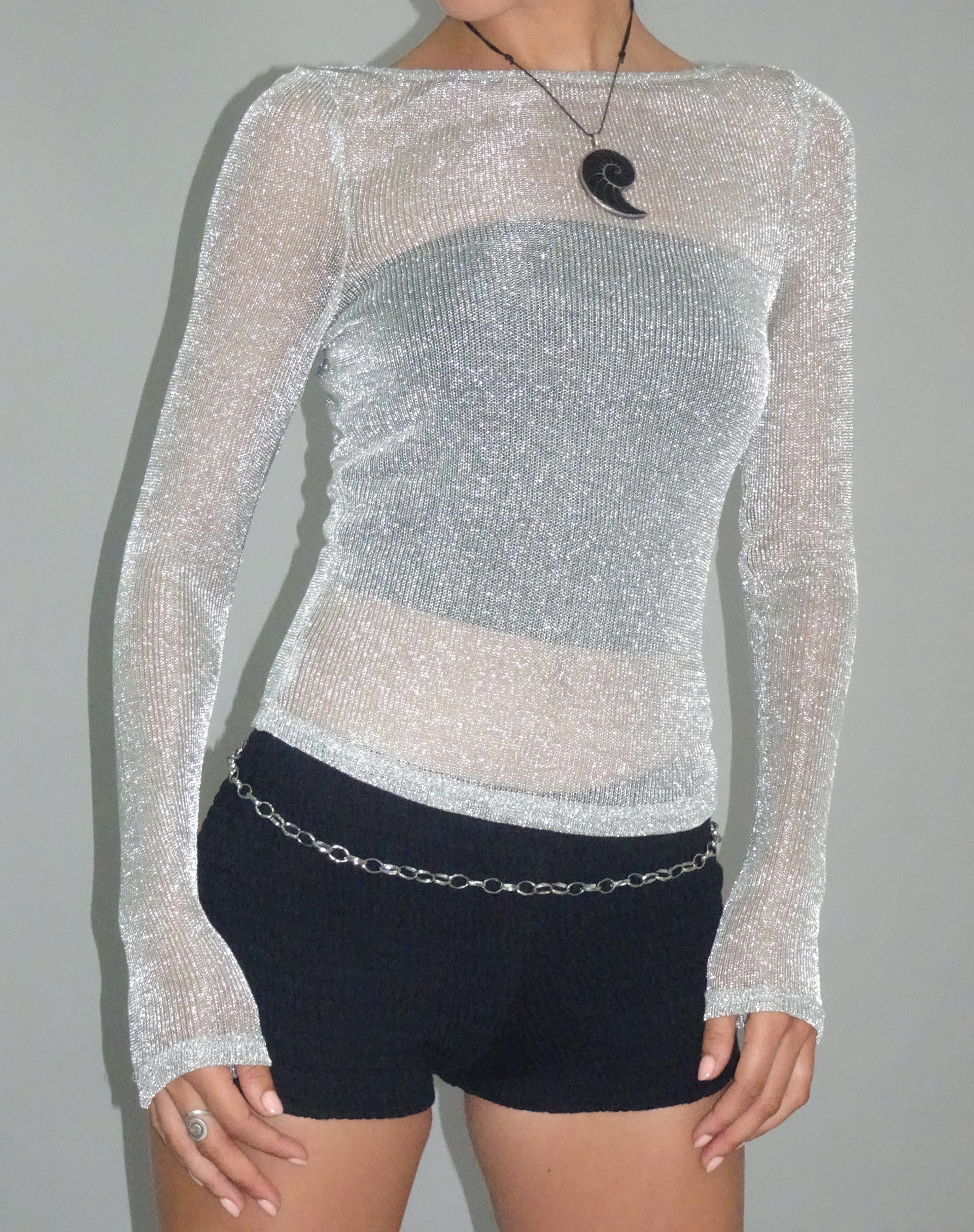 Silver mesh detail long sleeve top