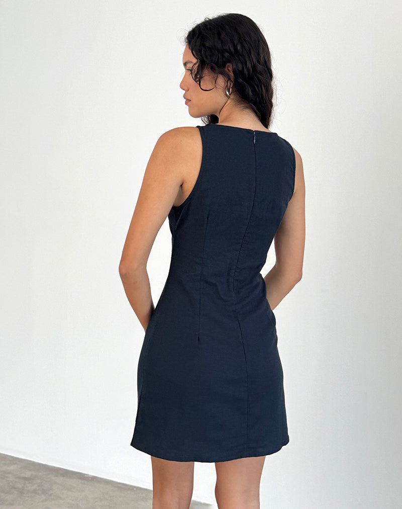 Image of Sveta Sleeveless Mini Dress in Linen Tapshoe Black