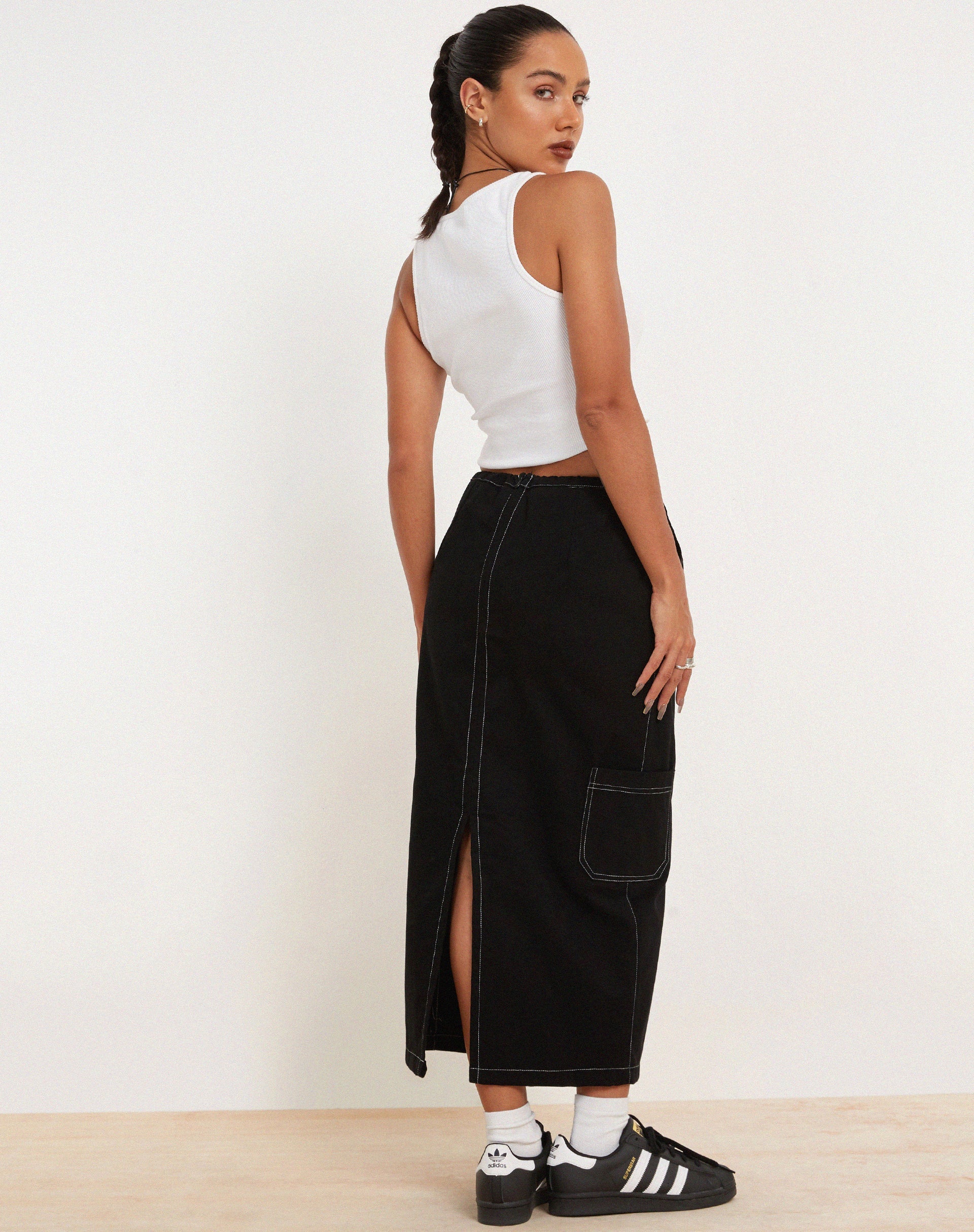 image of Swari Midi Cargo Skirt in Black